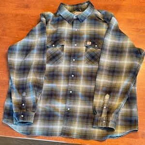 Carhartt Men's Green and Black Plaid Shirt